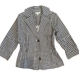 Joan Rivers VTG Jacket Blazer Houndstooth Black White Lightweight Stretch Small